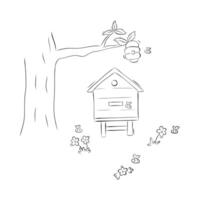 Sketch bee hive and bee house. Simple illustration in doodle style vector