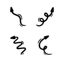 Hand drawn line arrows set. curvy and wavy arrows isolated on white background. vector