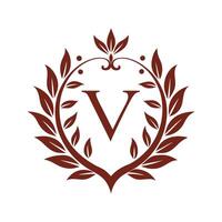 V Letter Logo Inside a Round Leafy Wreath vector