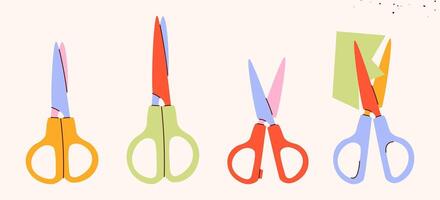 Isolated open scissors symbol set. Scissors cutting paper,scissoring, shear concept.kid scissors signs.Hand drawn illustration EPS 10 vector