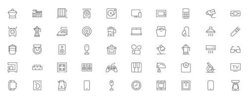 Home appliances and Household items simple line icon set. Editable stroke. icons for website. home symbols, furniture, kitchenware, Home appliances and electronics icons vector