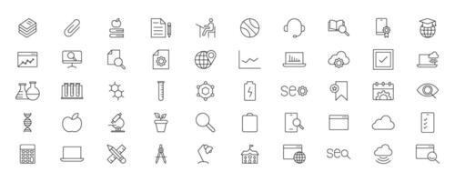 Education and Learning simple thin line icons set. Education, School, Learning, Book, study editable stroke icons vector