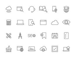 Education and Learning simple thin line icons set. Education, School, Learning, Book, study editable stroke icons vector