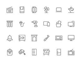 Home appliances and Household items simple line icon set. Editable stroke. icons for website. home symbols, furniture, kitchenware, Home appliances and electronics icons vector