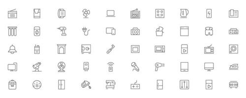 Home appliances and Household items simple line icon set. Editable stroke. icons for website. home symbols, furniture, kitchenware, Home appliances and electronics icons vector