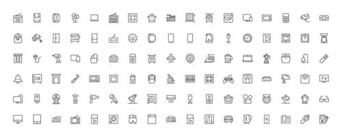 Home appliances and Household items simple line icon set. Editable stroke. icons for website. home symbols, furniture, kitchenware, Home appliances and electronics icons vector