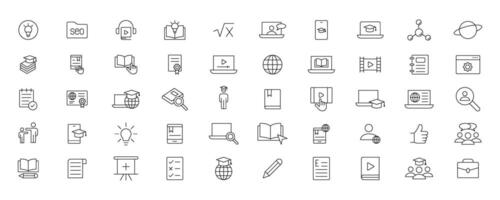Education and Learning simple thin line icons set. Education, School, Learning, Book, study editable stroke icons vector