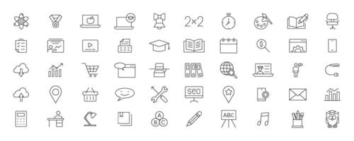 Education and Learning simple thin line icons set. Education, School, Learning, Book, study editable stroke icons vector