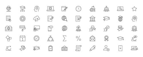 Education and Learning simple thin line icons set. Education, School, Learning, Book, study editable stroke icons vector