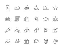 Education and Learning simple thin line icons set. Education, School, Learning, Book, study editable stroke icons vector