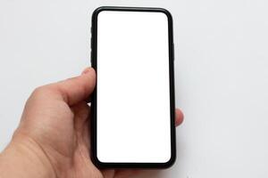 View of the phone screen with a mock up on a white isolated background photo