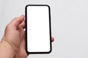 View of the phone screen with a mock up on a white isolated background photo