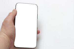 View of the phone screen with a mock up on a white isolated background photo