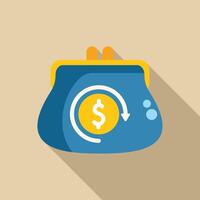 Blue wallet with dollar coin rotating inside showing cashback concept vector
