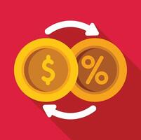 Money converting to interest rate percentage with arrows exchanging currency symbols vector