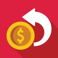 White arrow turning around a golden coin with dollar sign on red background vector