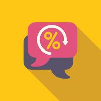 Speech bubble showing decreasing interest rate with percentage symbol overlaid vector