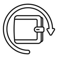 Wallet with rotating arrow indicating refund or cashback vector