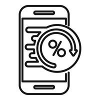 Smartphone showing percentage symbol with downward arrow indicating price drop vector