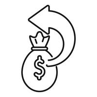 Money bag with rotating arrow symbolizing money turnover vector