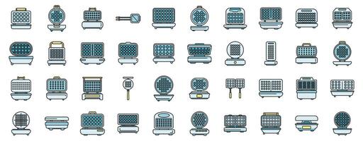 Waffle maker icons set vector color line