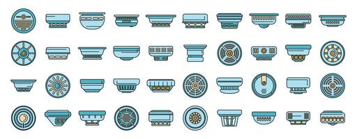 Smoke detector icons set vector color line