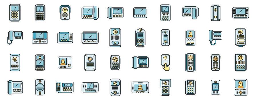 vídeo intercomunicador íconos conjunto vector color línea