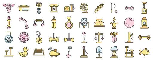 Pet toys icons set vector color line