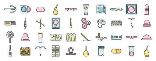 Contraceptives icons set vector color line