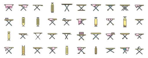 Ironing board icons set vector color line