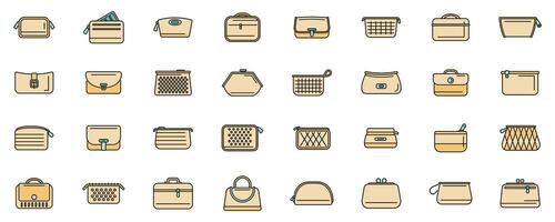 Cosmetic bag icons set vector color line