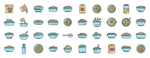 Breakfast cereal icons set vector color line