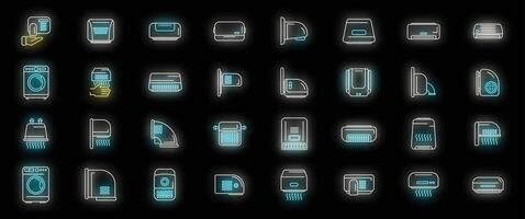 Automatic drying machine icons set vector neon