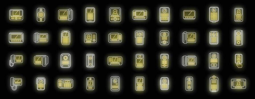 vídeo intercomunicador íconos conjunto vector neón