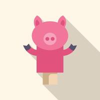Pink pig hand puppet waving with long shadow vector
