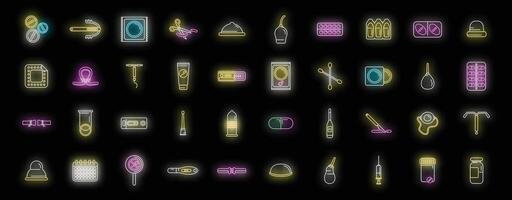 Contraceptives icons set vector neon