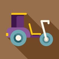 Three wheeled tractor working in the fields with long shadow vector