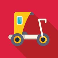 Yellow velomobile with three wheels standing on red background vector