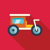 Old fashioned velomobile standing on red background vector