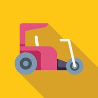Pink motor tricycle with long shadow on yellow background vector