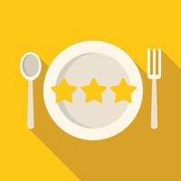 Restaurant rating with three golden stars on a plate with fork and spoon vector