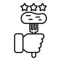 Hand holding cooked potato on fork with three stars rating system icon vector