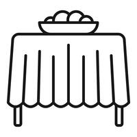 Table setting with bowl of fruit on tablecloth line icon vector