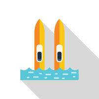 Pair of water skis floating on water surface flat design icon with long shadow vector