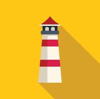 Red and white lighthouse casting long shadow on yellow background vector