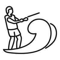 Waterskiing sportsman holding rope and riding wave vector