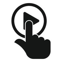 Hand pushing play button icon for videos and music vector