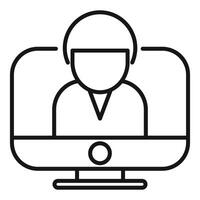 Online business meeting icon, businessman having video call on computer screen vector