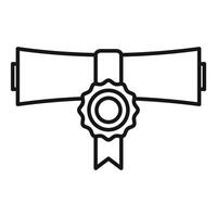 Diploma scroll with ribbon and wax seal icon outline style vector