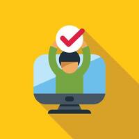 Person holding checkmark inside desktop computer screen vector